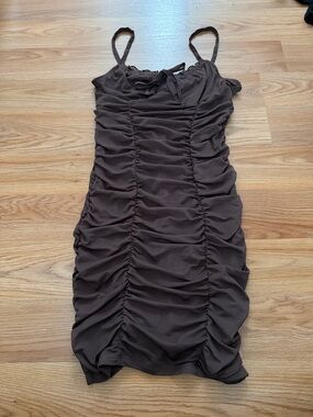 H&M Brown Ruched Mini Slip Dress